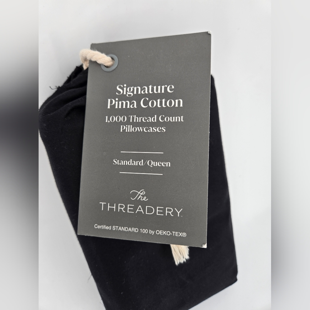 The Threadery Signature Pima Cotton Queen 1000 Thread Count Black 2 Pillowcases